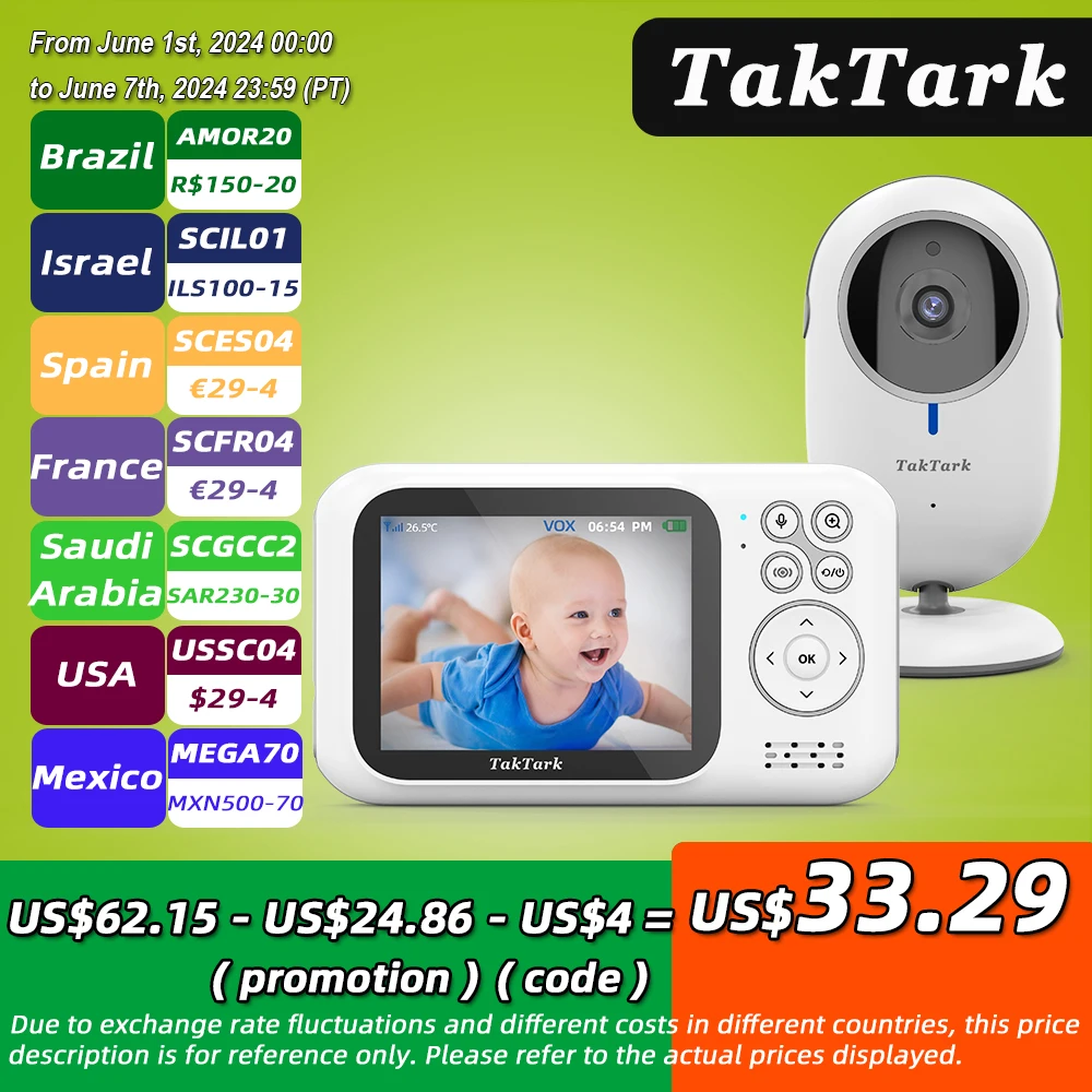 Ibbaby  מוצרים לתינוקות 3.2 inch Wireless Video Color Baby Monitor High Resolution Baby Nanny Security Camera  Night Vision Temperature Monitoring
